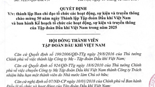 Quyết định V/v: Thành lập Ban chỉ đạo tổ chức các hoạt động, sự kiện và truyền thông chào mừng 50 năm ngày Thành lập Tập đoàn Dầu khí Việt Nam